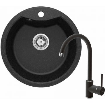 Set chiuveta bucatarie si baterie Deante Solis finisaj negru-grafit 48cm