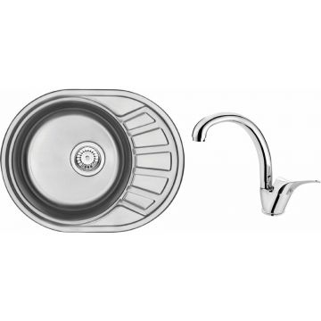 Set chiuveta bucatarie si baterie Deante Stock finisaj inox-satin 58x45cm