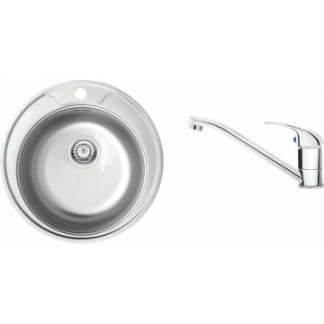 Set chiuveta bucatarie si baterie Deante Twist finisaj inox-satin 49cm