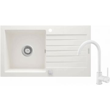 Set chiuveta bucatarie si baterie Deante Zorba finisaj alabastru 76x44cm