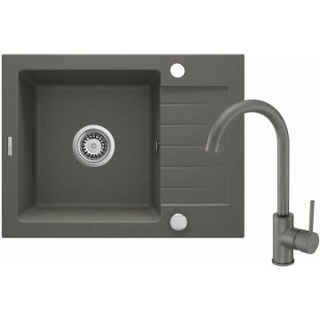 Set chiuveta bucatarie si baterie Deante Zorba finisaj antracit-metalic 58-44cm