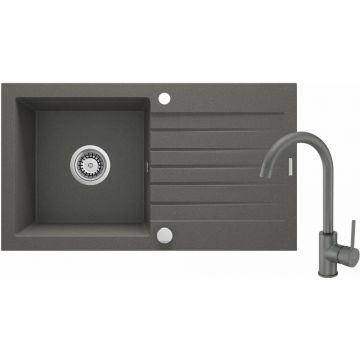 Set chiuveta bucatarie si baterie Deante Zorba finisaj antracit-metalic 76-44cm