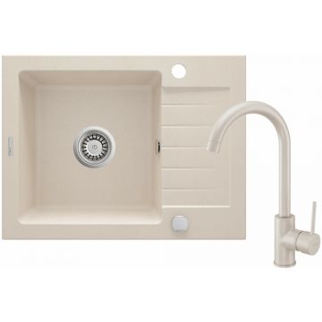 Set chiuveta bucatarie si baterie Deante Zorba finisaj bej 58x44cm