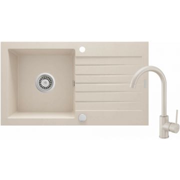 Set chiuveta bucatarie si baterie Deante Zorba finisaj bej 76x44cm