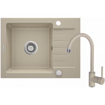 Set chiuveta bucatarie si baterie Deante Zorba finisaj bej periat 58x44cm
