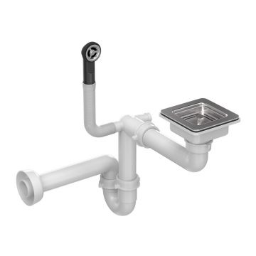 Sifon cu capac scurgere patrat Quadron Unique finisaj inox pentru chiuvete granit 1 cuva