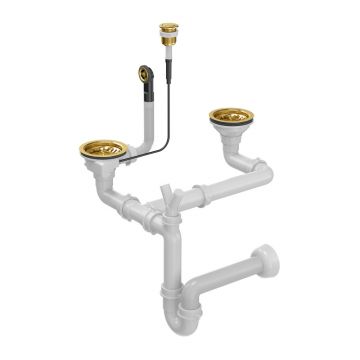 Sifon Push to Open Quadron Unique finisaj auriu pentru chiuvete granit 2 cuve