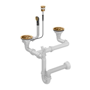 Sifon Push to Open Quadron Unique finisaj cupru pentru chiuvete granit 2 cuve
