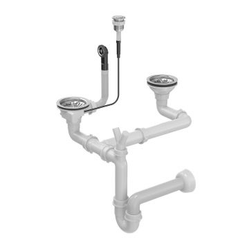 Sifon Push to Open Quadron Unique finisaj inox pentru chiuvete granit 2 cuve