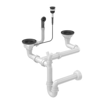Sifon Push to Open Quadron Unique finisaj negru carbon pentru chiuvete granit 2 cuve