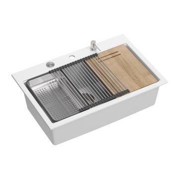 Statie de lucru incastrata Quadron Unique Marc alb - inox 76x50 cm